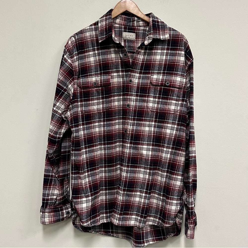 Jachs Men's Heavy Flannel Plaid Shirt - Red, Navy, White